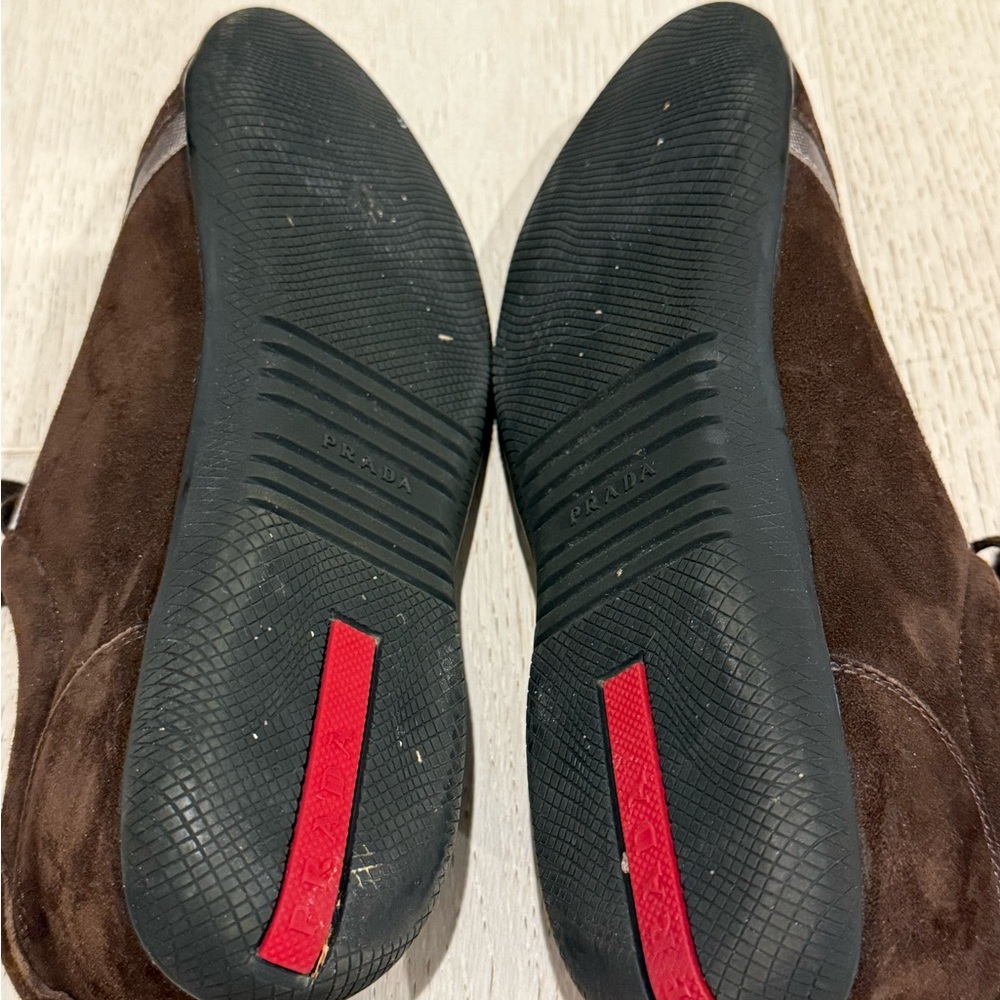 Prada Women's Dark Brown Suede Sneakers - Picture 6 of 6